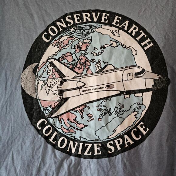 Conserve Earth Colonize Space Tshirt Mighty Fine Cropped Cotton Women's Small - Picture 2 of 4